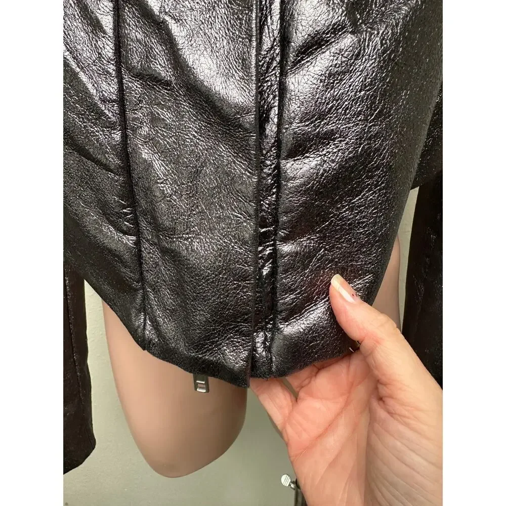 Gareth Pugh gunmetal calf leather cropped jacket women’s 10 draped zip - Picture 6 of 16